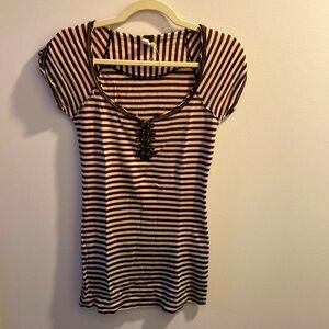 Free People Brown Stripped Tee S/P